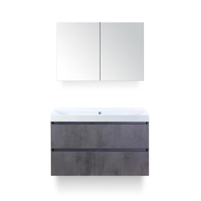 Maxx XL Badmeubelset 100 cm - Beton Antraciet - Wastafel Just Zonder kraangat - met Spiegelkast