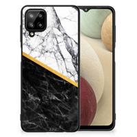 Samsung Galaxy A12 Marmeren Print Telefoonhoesje Marmer Wit Zwart - Origineel Cadeau Man - thumbnail