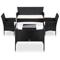 5-delige Loungeset met kussens poly rattan zwart - thumbnail