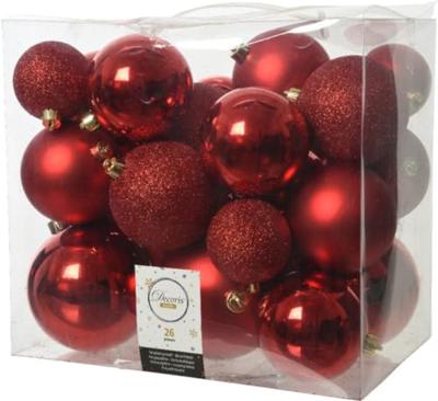 Decoris kerstballen set Plastic 26st kerstrood 6-8-10cm