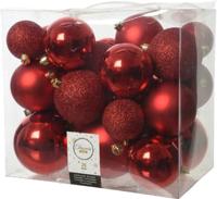 Decoris kerstballen set Plastic 26st kerstrood 6-8-10cm - thumbnail