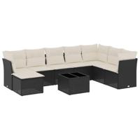 9-delige Loungeset met kussens poly rattan zwart - thumbnail