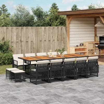 15-delige Tuinset met kussens poly rattan zwart