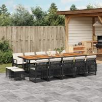 15-delige Tuinset met kussens poly rattan zwart - thumbnail