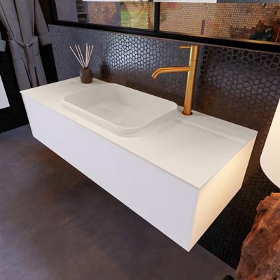 Badkamermeubelset Mondiaz Erin 120 cm met 1 Lade met RIDGE Wastafel Midden Linen met 1 kraangat Greeploos Mat Carrara