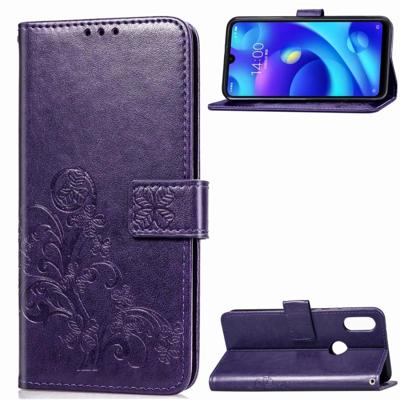 Lucky Clover ingedrukt bloemen patroon lederen draagtas voor Xiaomi spelen met houder & kaartsleuven & portemonnee & hand strap (paars)
