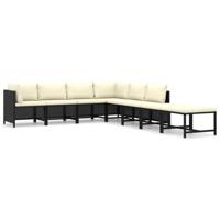 8-delige Loungeset met kussens poly rattan zwart - thumbnail