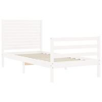 Bedframe met hoofdbord massief hout wit - thumbnail