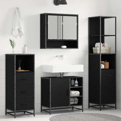 Badkamermeubelset met lade 4 pcs Zwart eiken 65 x 33 x 60 cm