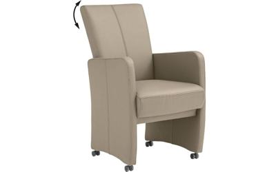 Goossens Excellent Eetkamerstoel Riva wit leer verstelbaar met armleuning en met wielen, stijlvol landelijk