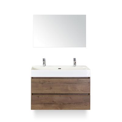 Maxx XL Badmeubelset 100 cm - Tabacco - Wastafel Kube 2 kraangaten - met Spiegel