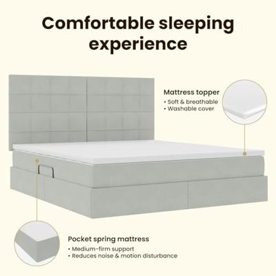 Opbergbed met LED met matras Lichtgrijs 160 x 200 cm Fluweel