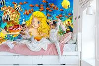 Fotobehang - Zeemeermin en vissen, multi-gekleurd, Vinyl, Kinderkamer, te koop in 11 maten, incl instructies en behanglijm, gemakkelijk aan te brengen - thumbnail