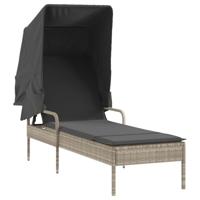 Ligbedden 2 st met luifels en tafel poly rattan lichtgrijs - thumbnail
