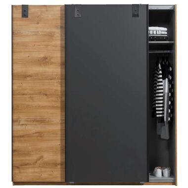 Schuifdeurkast Dex - eiken/grafiet - 198x180x64 cm - Leen Bakker