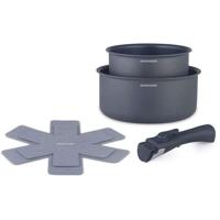 Set van 2 steelpannen - Geschikt voor alle kookplaten inclusief inductie - ARTHUR MARTIN - AM2984 - Antiaanbaklaag - Ø 16-20 cm + Afneembare handgreep - Matgrijs - thumbnail