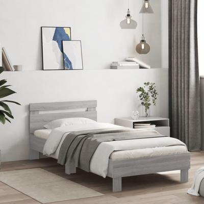 Bedframe met hoofdeinde bewerkt hout grijs sonoma 90x200 cm