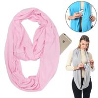 Vrouwen Solid winter Infinity Scarf Pocket lus rits zak sjaals (lichtroze) - thumbnail