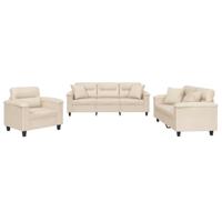 3-delige Loungeset met kussens microvezelstof beige - thumbnail