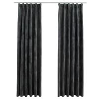 VidaXL Gordijnen verduisterend 2 st met haken 140x245 cm fluweel antraciet - thumbnail