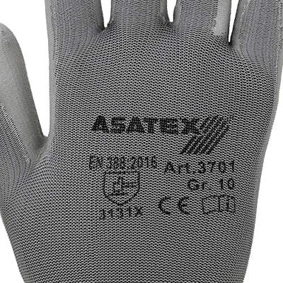Asatex Handschoen | maat 8 grijs | EN 388 PSA-categorie II | nylon met polyurethaan | 12 paar - 3701/8 3701/8