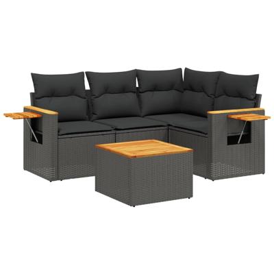 4-delige Loungeset met kussens poly rattan zwart - thumbnail