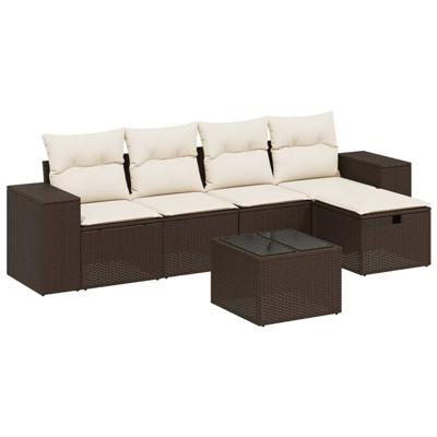 5-delige Loungeset met kussens poly rattan bruin