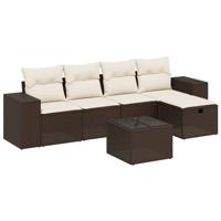 5-delige Loungeset met kussens poly rattan bruin - thumbnail
