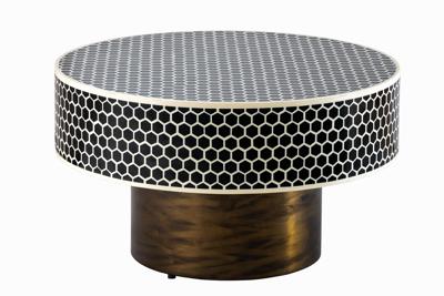 Ronde salontafel met beeninleg HARMONY NATURE 60 cm zwart witgouden inlegwerk - 45206