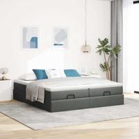 Ottoman bed met matrassen 200x200cm stof donkergrijs - thumbnail