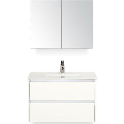 Dante Badmeubelset 80 cm - Wit Hoogglans - Keramische Wastafel Wit Cover met Spiegelkast
