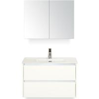 Dante Badmeubelset 80 cm - Wit Hoogglans - Keramische Wastafel Wit Cover met Spiegelkast - thumbnail