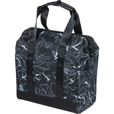 Basil Grand Flower fietsshopper - zwarte waterafstotende tas met laptopvak - 23L
