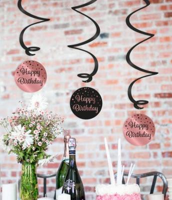 Hangdecoratie Swirls 50 Jaar Roségoud/Zwart (3st)