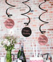 Hangdecoratie Swirls 30 Jaar Roségoud/Zwart (3st) - thumbnail