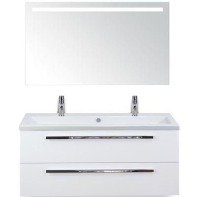 Seville Badmeubelset 120 cm - 2 Laden Wit Hoogglans - Wastafel Djazz Enkel 2 Kraangaten met Sence Spiegel