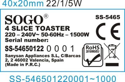 SOGO Human Technology Broodrooster voor 4 sneden Controlelampje, Toastfunctie Rood (metallic)