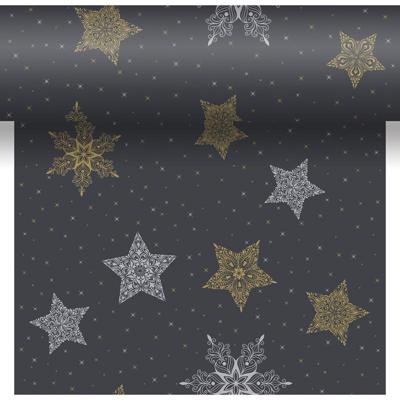 Duni dunicel 3-in-1 tafelloper snowstars black 40x480cm zwart
