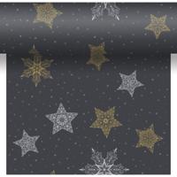 Duni dunicel 3-in-1 tafelloper snowstars black 40x480cm zwart - thumbnail