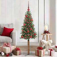 VidaXL Slanke kerstboom groen 150 cm pvc en massief dennenhout - thumbnail