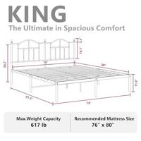 Bedframe met hoofdbord metaal wit 193x203 cm - thumbnail