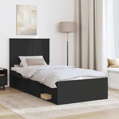 Bedframe met hoofdeinde Zwart 75 x 190 cm Massief grenenhout