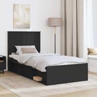 Bedframe met hoofdeinde Zwart 90 x 190 cm Massief grenenhout - thumbnail