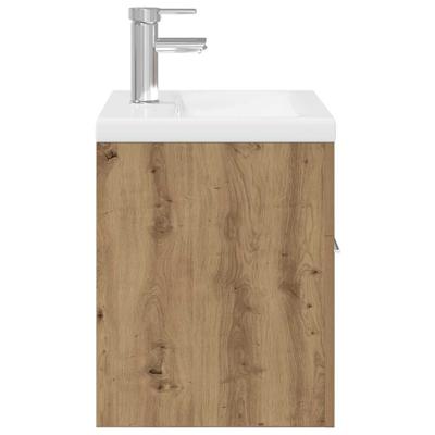 Wastafelkast met ingebouwde wasbak en kraan artisanaal eiken