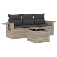 4-delige Loungeset met kussens poly rattan lichtgrijs - thumbnail