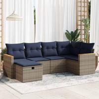 6-delige Loungeset met kussens poly rattan grijs - thumbnail
