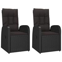 Tuinstoelen 2 st verstelbaar met kussens poly rattan zwart - thumbnail