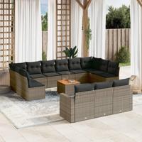 14-delige Loungeset met kussens poly rattan grijs - thumbnail