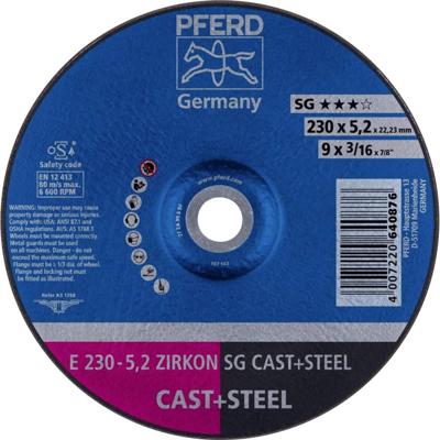PFERD TOOLS 62223527 E 230-5,2 ZIRKON SG CAST+STEEL Afbraamschijf gebogen Diameter 230 mm Boordiameter 22.23 mm Grijs/grauw sferoïdisch gietijzer, Staal, PFERD TOOLS 62223527 E 230-5,2 ZIRKON SG CAST+STEEL Afbraamschijf gebogen Diameter 230 mm Boordiameter 22.23 mm Grijs/grauw sferoïdisch gietijzer, Staal,