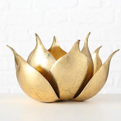Windlicht goudkleurig bloem Conla